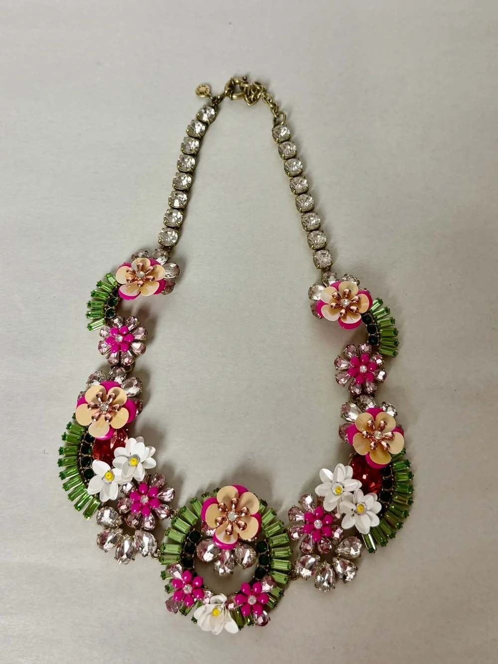 J.Crew Pink & Green Wilderness Jeweled Floral Statement Necklace - Picture 5 of 7